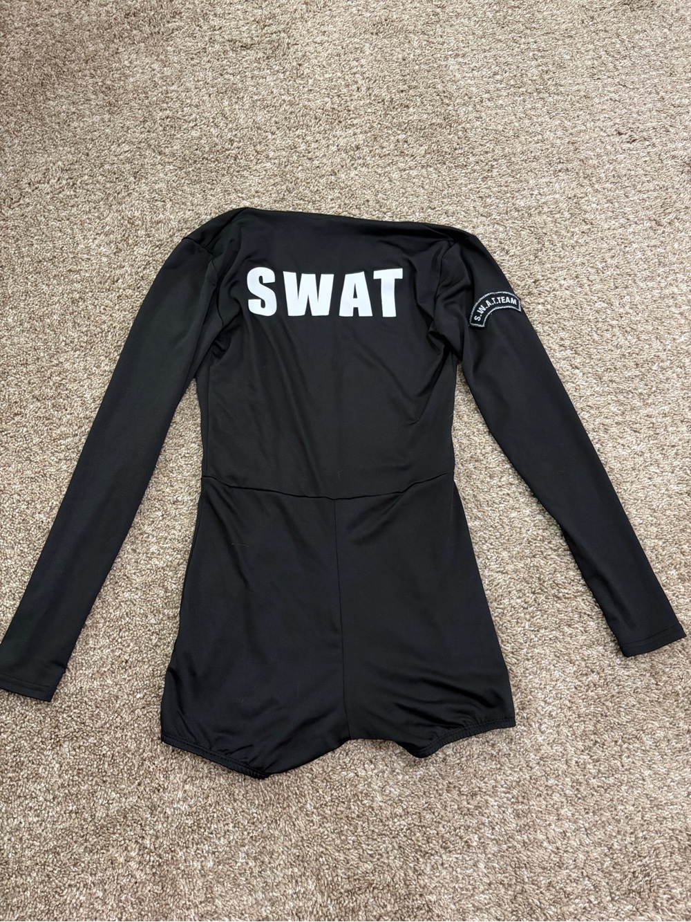 Spirit Halloween Black Long-Sleeve Women’s Romper with SWAT Print